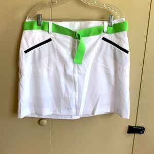 IZOD white golf skort w/black trim/lime green belt